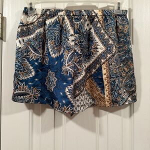 Cider Blue and White Paisley High Waist Shorts